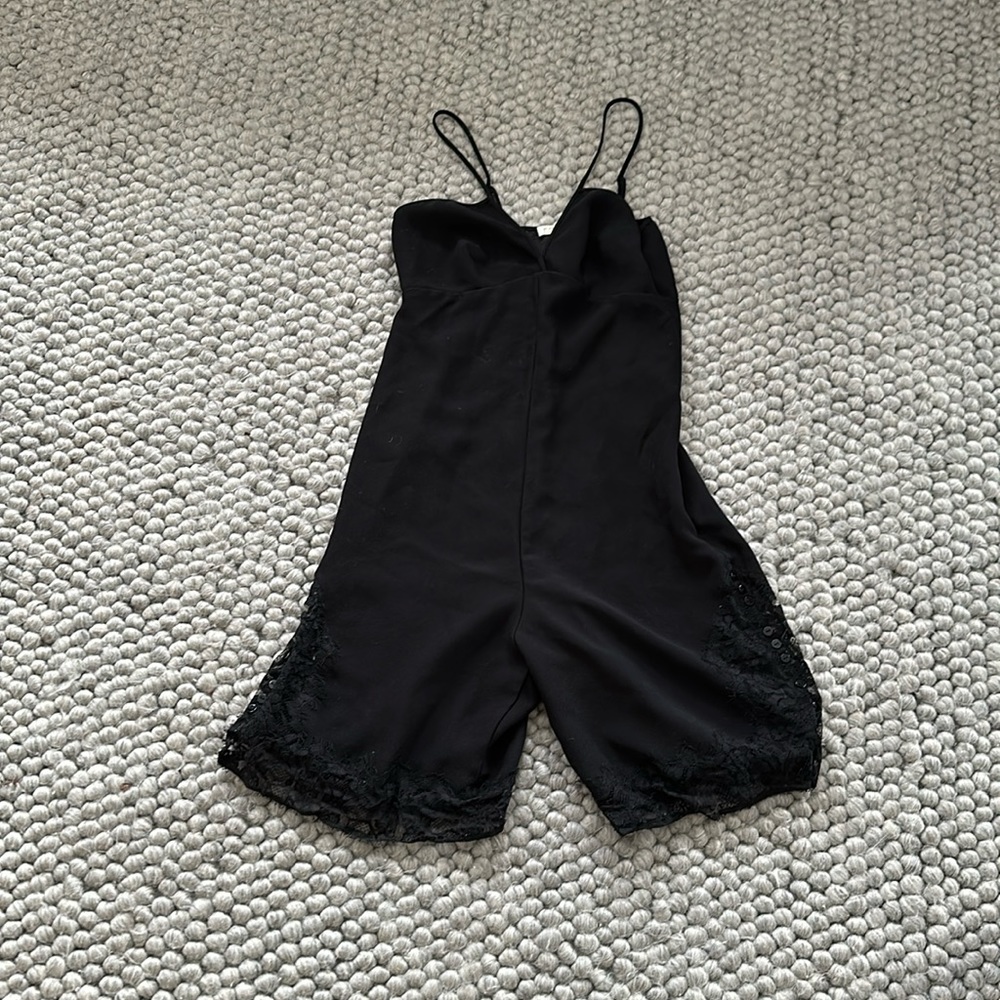 Maje Black Lace-Trim Slip Romper